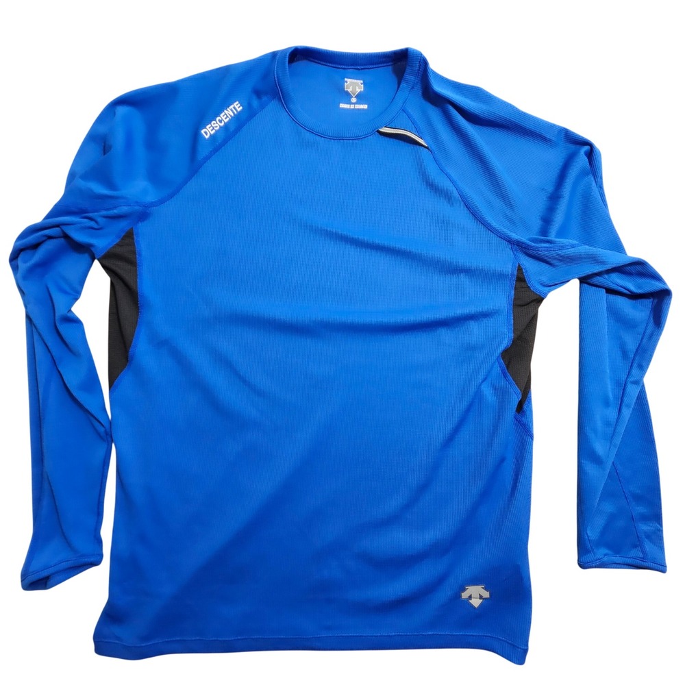 Descente Performance Long Sleeve Men Medium Blue Black Mesh Raglan Shirt
